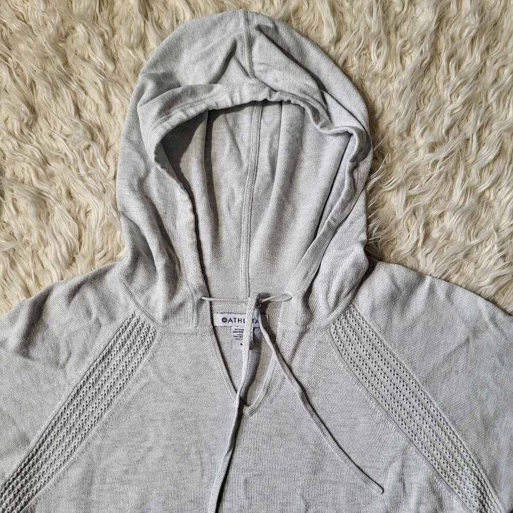 Athleta Evergreen Sweater Hoodie Size Medium Light Grey Heather - Picture 3 of 11